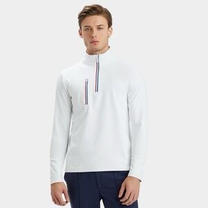 G/Fore Daytona Tech Interlock Pullover Mens M White Snow ¼ Zip Golf Hickory Logo